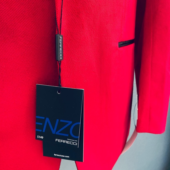 Ferrecci Enzo Red Slim Fit Velvet Tuxedo Blazer - Picture 5 of 11